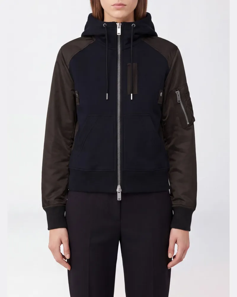 Sacai Kapuzenjacke aus Nylon und Twill mit Reißverschluss und hohem Kragen Navy