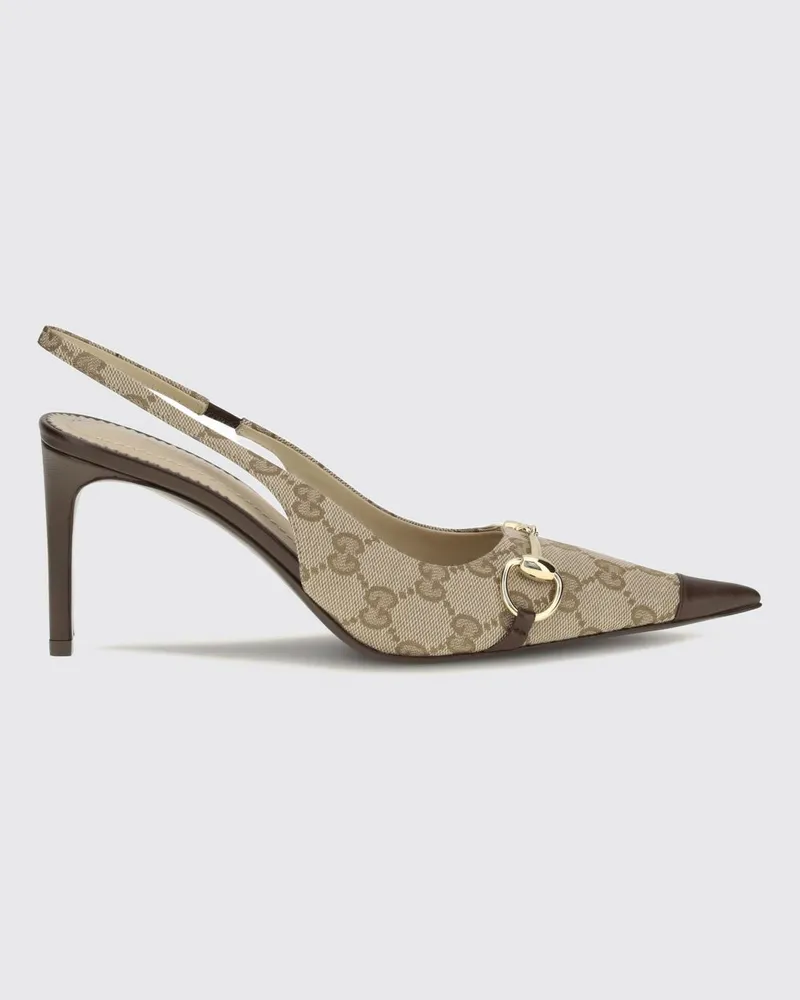 Gucci Slingback-Pumps aus GG-Jacquard mit Horsebit-Detail und Stiletto-Absatz Beige