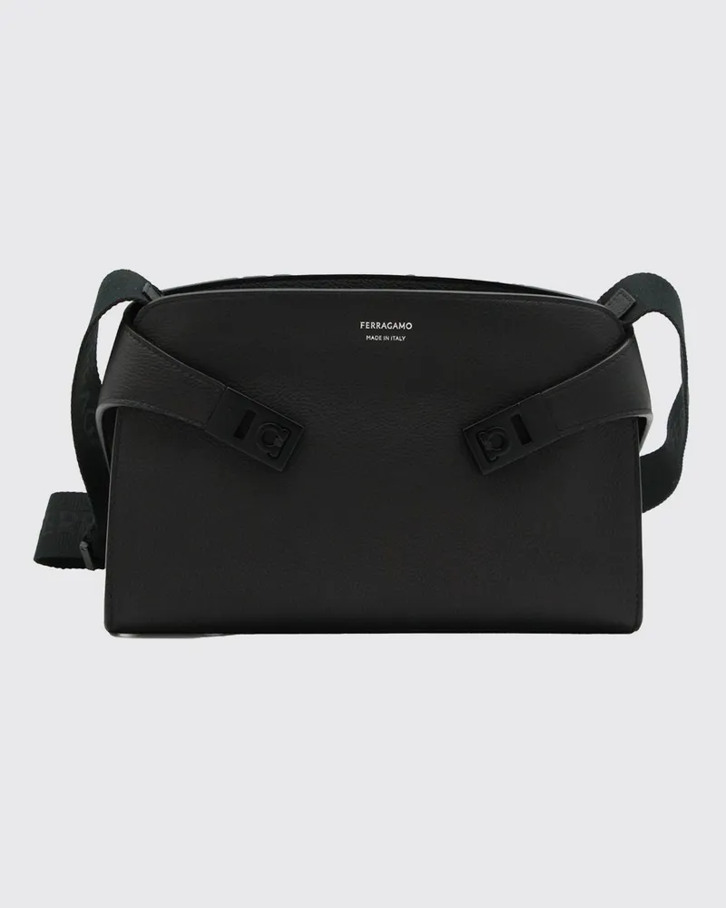 Ferragamo Hug Messenger-Tasche aus glattem Kalbsleder in Grau Grau