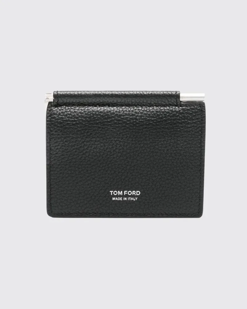 Tom Ford Bifold-Kartenetui aus Leder mit Geldklammer und laminiertem Logo Schwarz