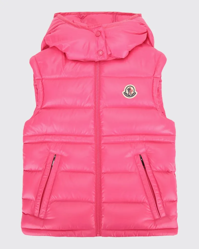 Moncler Gepolsterte Nylon-Weste mit Kapuze und Reißverschluss für Jungen Fuchsia
