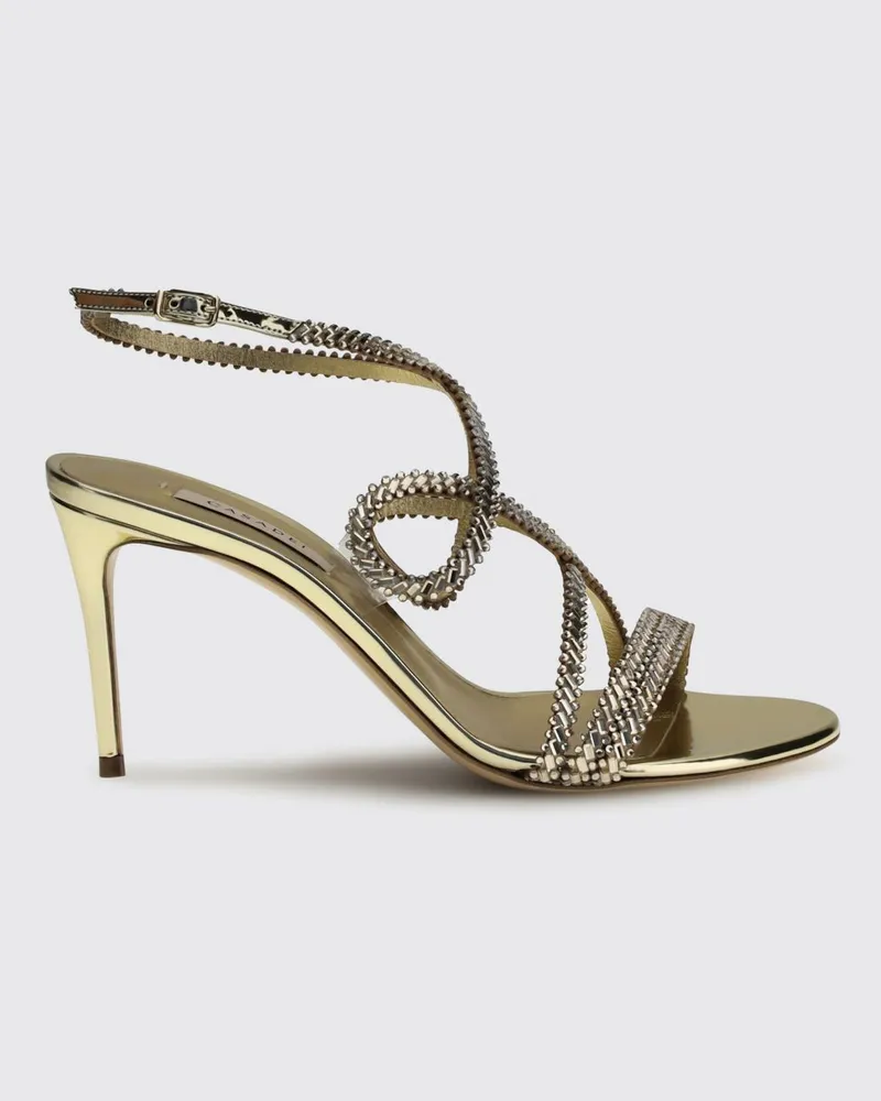 Casadei Julia Josephine Sandale aus laminiertem Lackleder mit Strasssteinen Gold