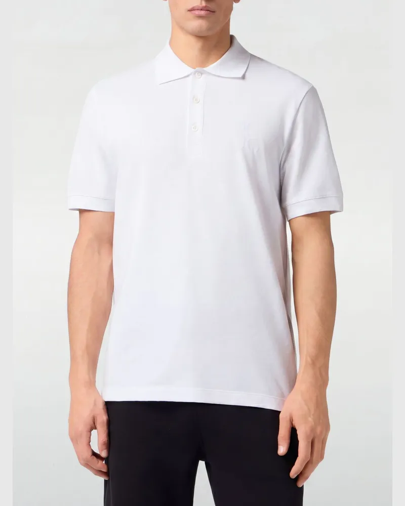 Billionaire Kurzarm-Poloshirt aus Baumwolle mit sechseckigem Logo und Rippkragen Weiß