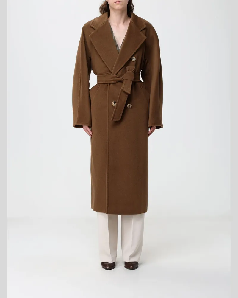 Max Mara Langer zweireihiger Wollmantel Madame mit Gürtel Braun
