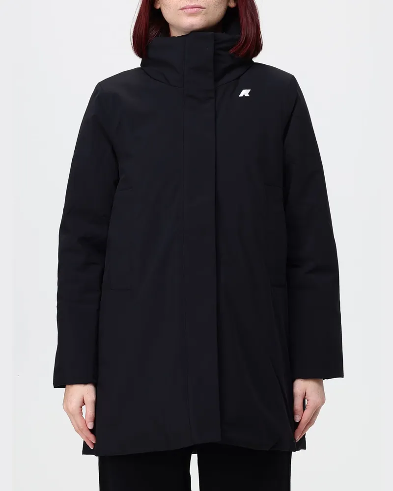 K-Way Kurze, gepolsterte Marla Nylon-Windjacke mit Kapuze Schwarz