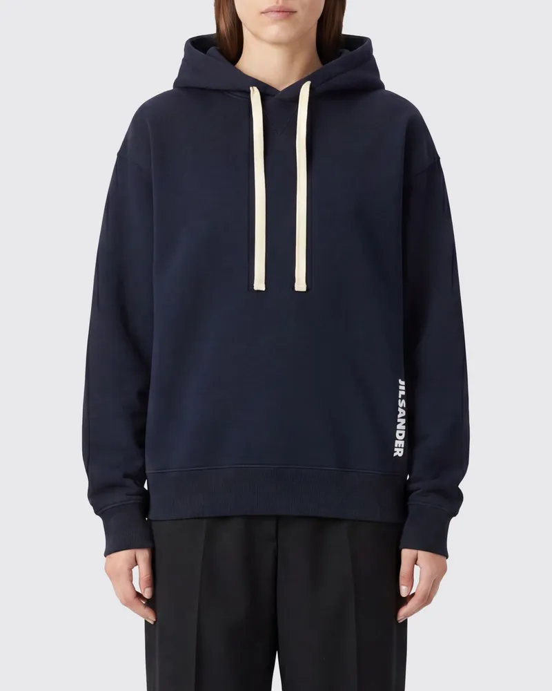 Jil Sander Relaxed-Fit-Hoodie aus Baumwolle mit Kordelzug und Kontrast-Logo Blau