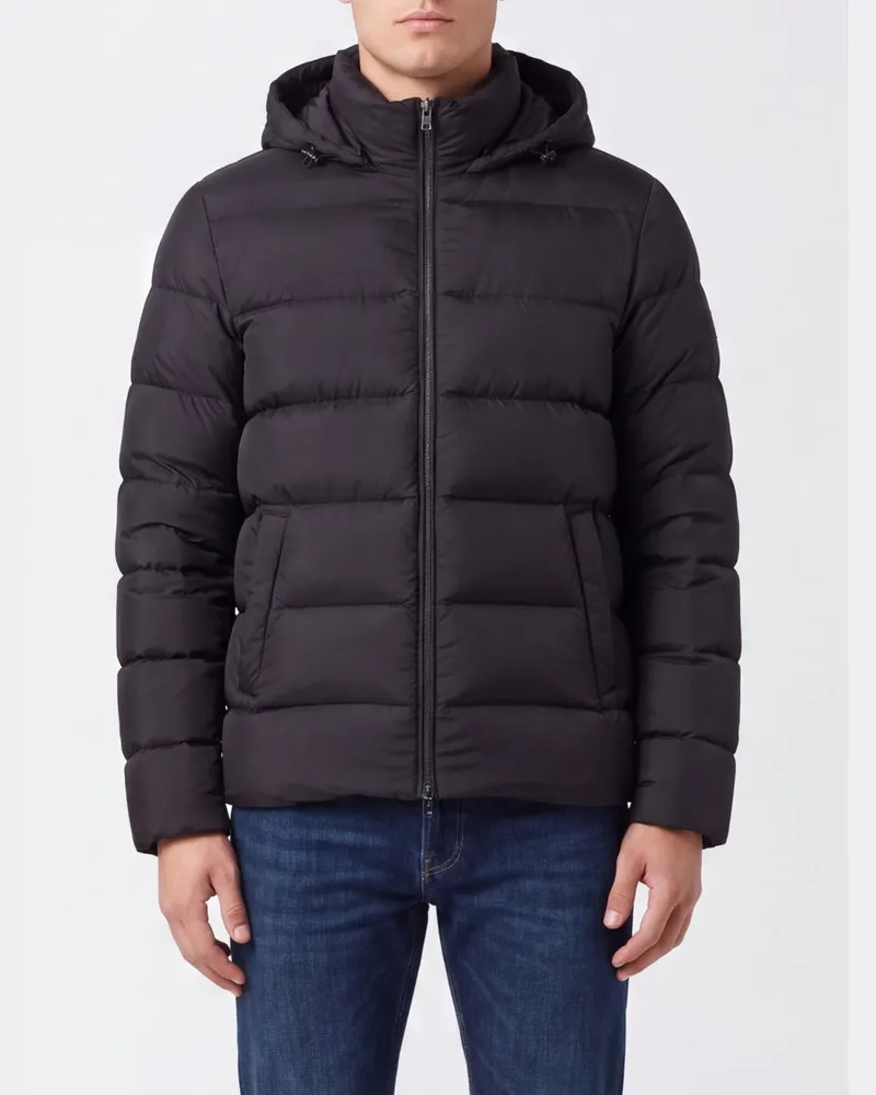 Herno Wasserabweisende, gesteppte Nylon-Daunenjacke mit Kapuze Charcoal