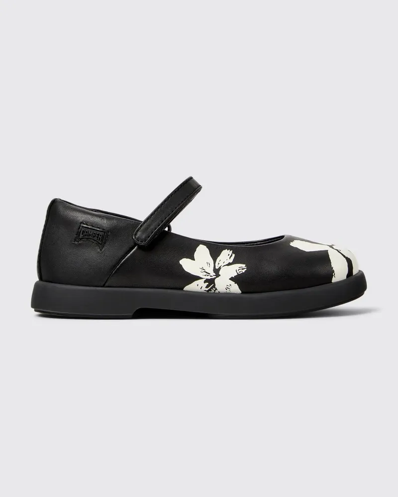 Camper Twins Lederballerinas mit Blumenmuster Schwarz
