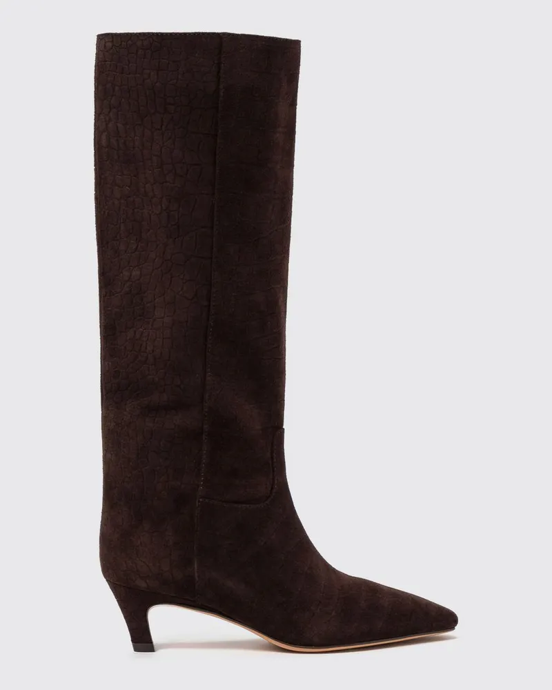Twin-Set Kniehohe Wildlederstiefel mit Stilettoabsatz und spitzer Zehenpartie Kaffee
