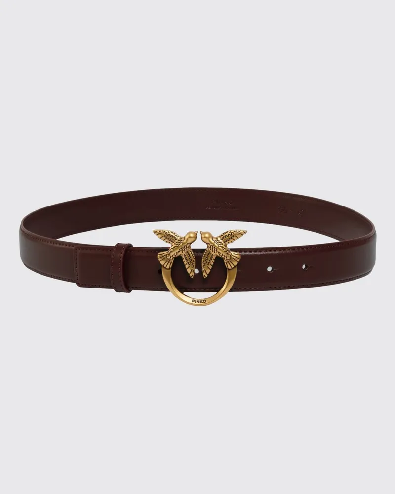 Pinko Ledergürtel mit Love Birds Logo-Schnalle aus Metall Dark
