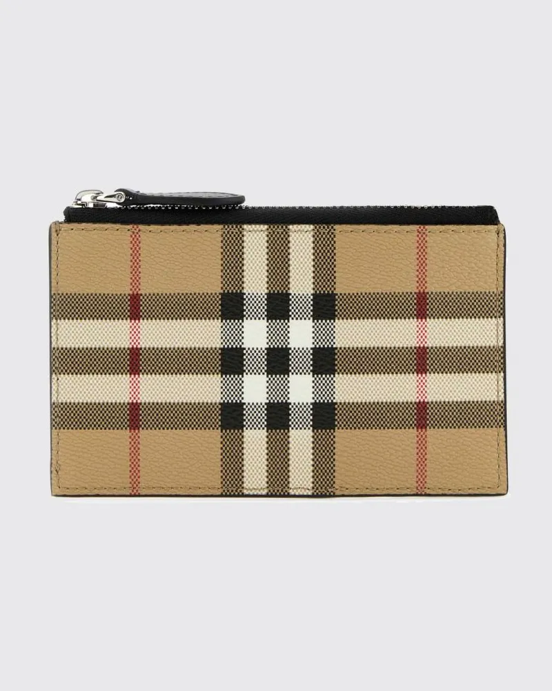 Burberry Kartenetui von aus Leder und beschichteter Baumwolle mit Vintage Check Beige