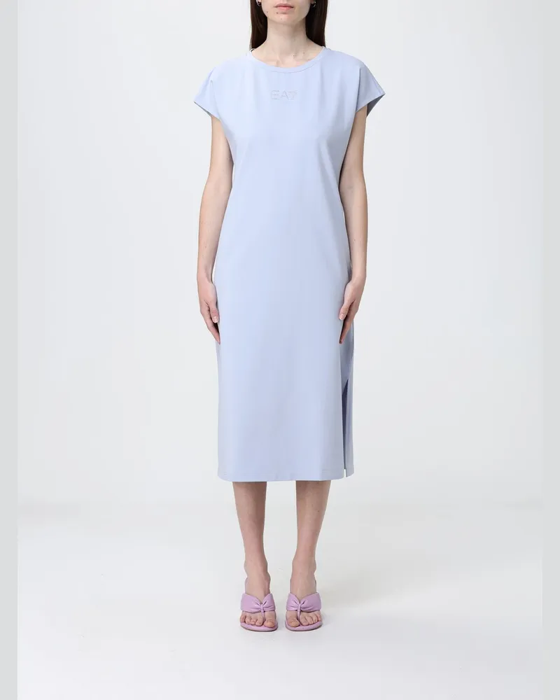 EA7 T-Shirt-Kleid aus Stretch-Baumwolle Hellblau