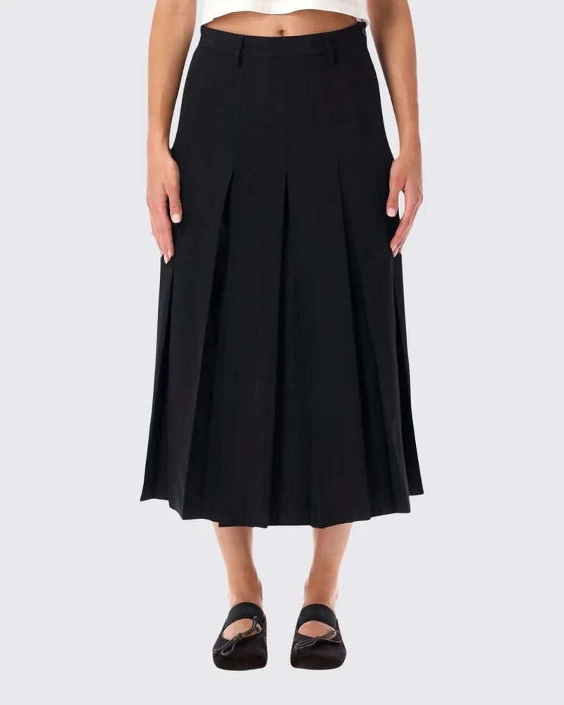 Maison Margiela Plissierter Midirock mit hoher Taille aus Schurwollmischung Schwarz