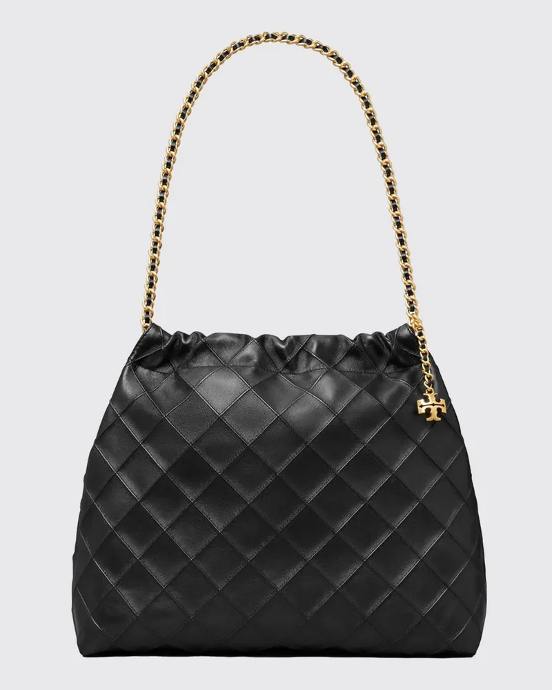 Tory Burch Gesteppte Fleming Schultertasche von aus Lammleder mit Logo Schwarz