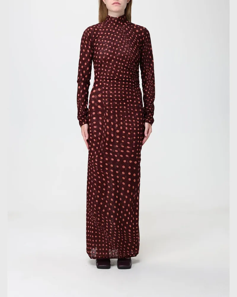 Stella McCartney Langes Etuikleid aus Jersey mit Punktemuster und Rollkragen Burgunderrot