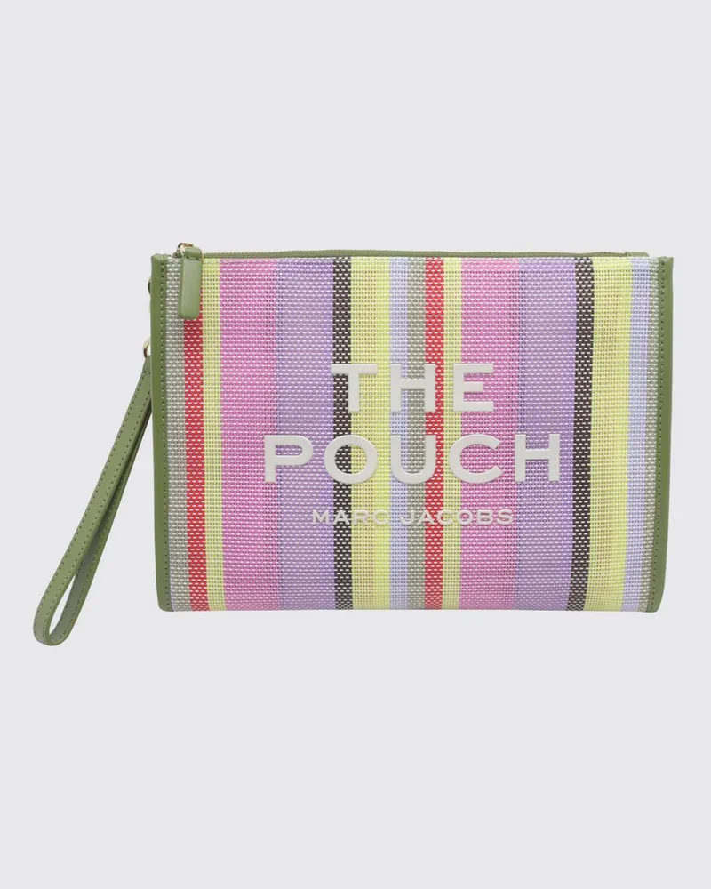 Marc Jacobs The Large Pouch aus mehrfarbig gestreiftem Mesh mit Logo Pink