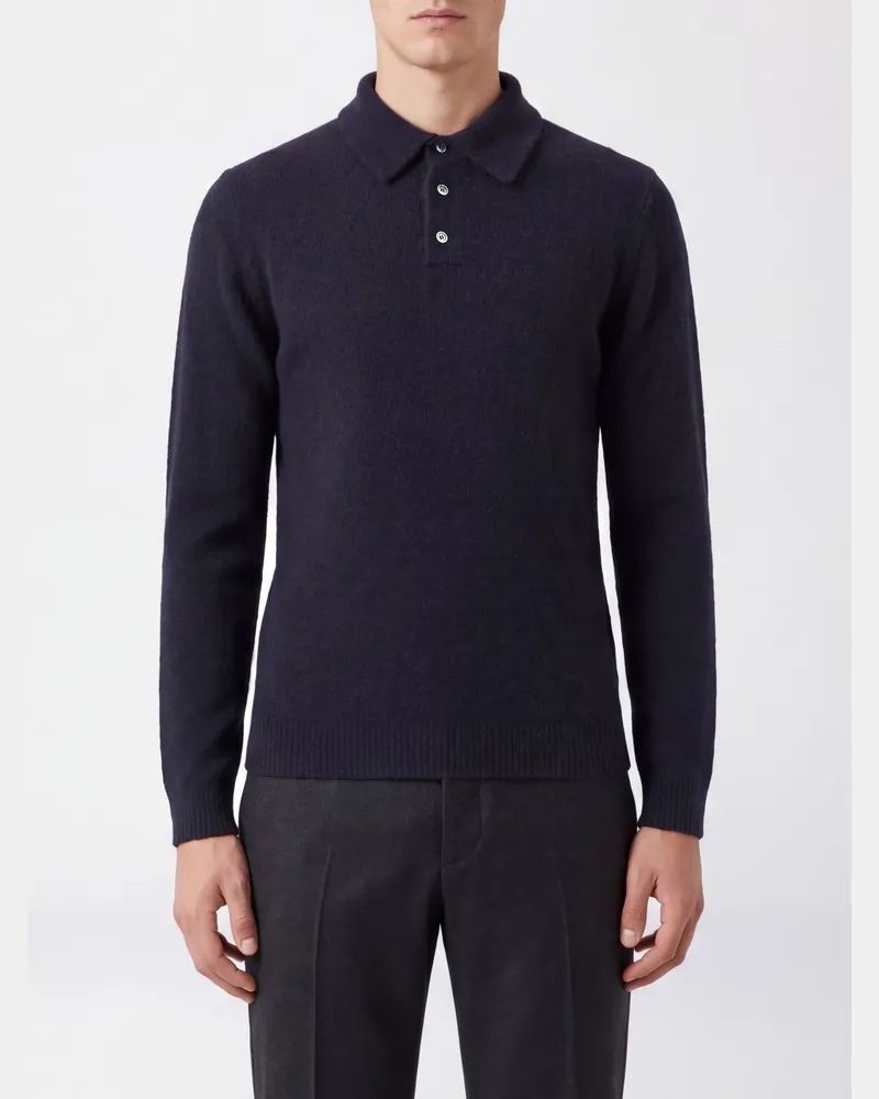 Roberto Collina Langärmeliges Poloshirt aus Kaschmir- und Seidenstrick Blau