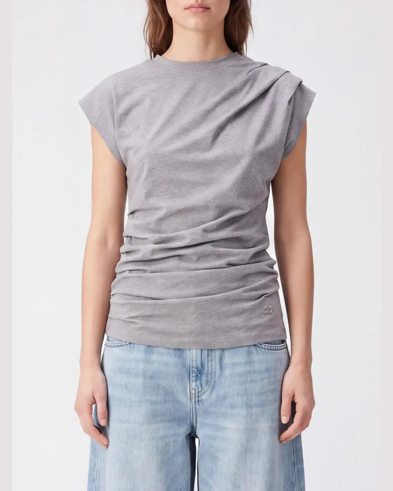 Ganni Drapiertes Slim-Fit-Top aus Bio-Baumwolle mit Kappenärmeln Grau