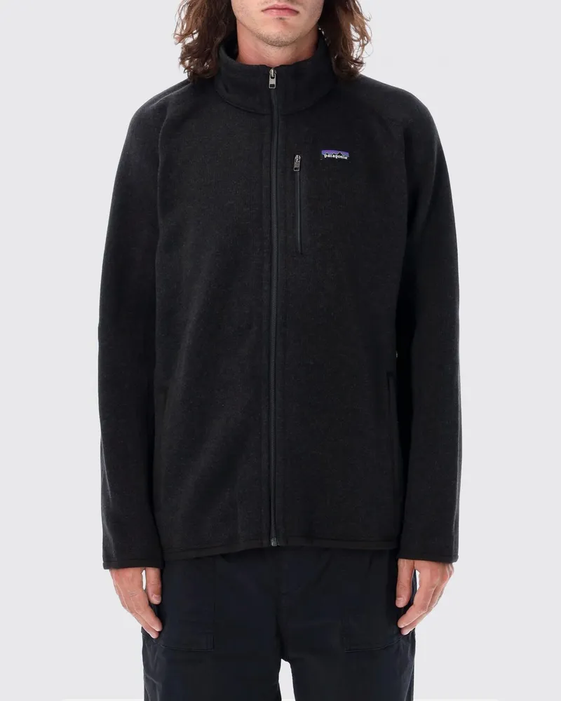 Patagonia Fleecejacke aus recyceltem Polyester mit durchgehendem Reißverschluss und hohem Kragen Schwarz