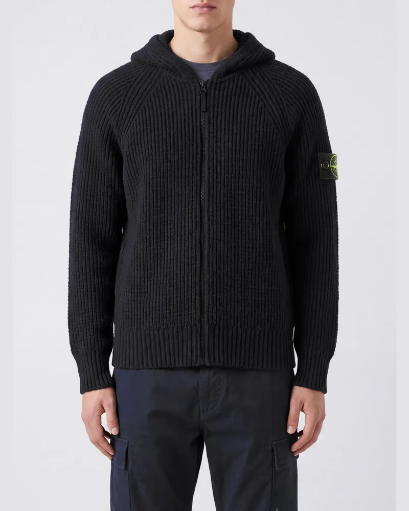 Stone Island Baumwoll-Kapuzenjacke mit Reißverschluss und Compass-Logo Schwarz