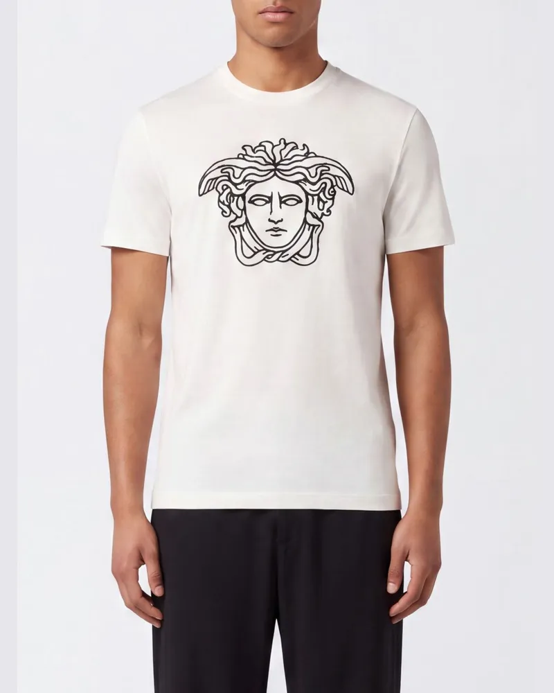 Versace Slim Fit T-Shirt aus Baumwolle mit Medusa-Grafikprint Weiß