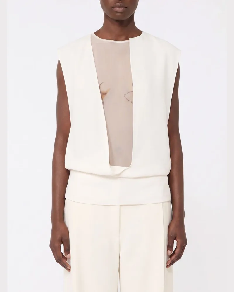 SPORTMAX Asymmetrisches, ärmelloses Top von aus Viskose mit Blumendruck Weiß