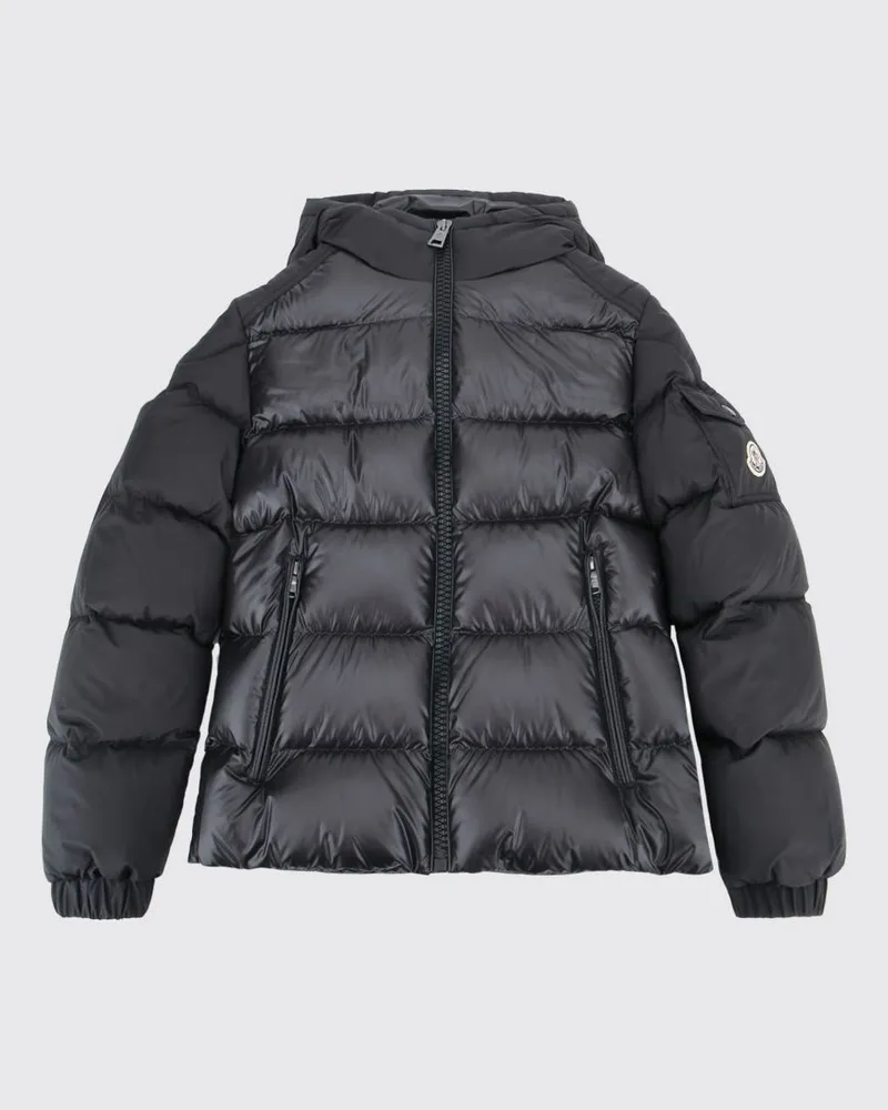 Moncler Hyoseris Nylon-Daunenjacke mit Kapuze für Mädchen mit Kontrastlogo Schwarz