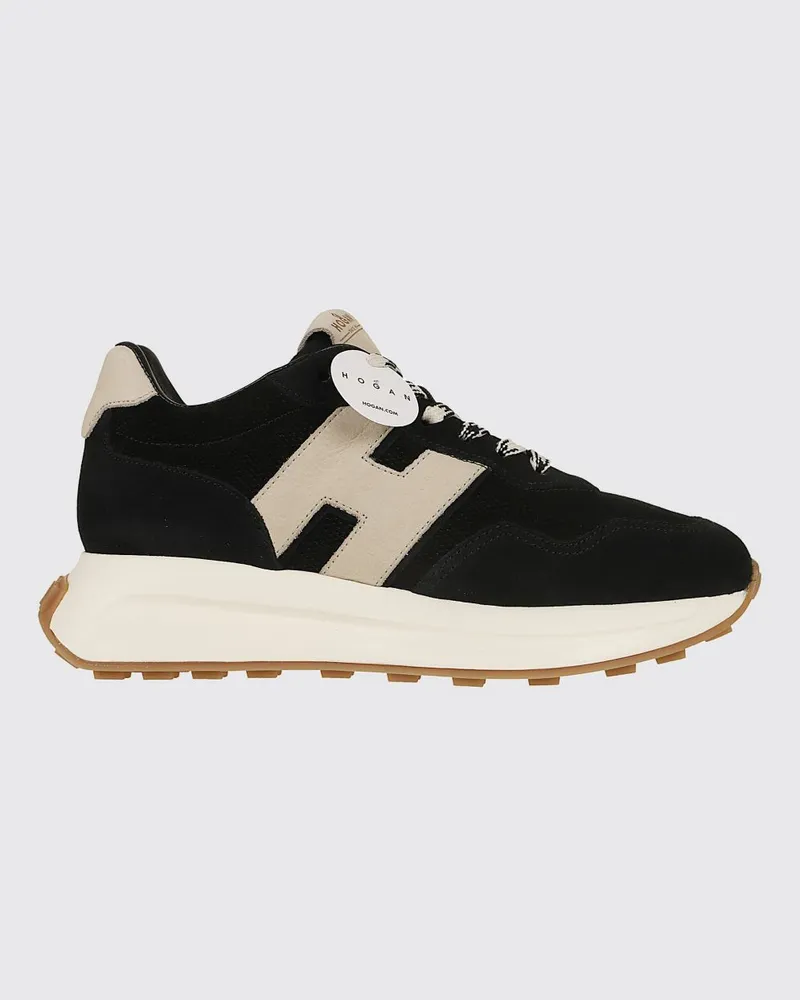 Hogan H641 Sneaker aus Kalbsleder und Veloursleder mit gezahnter Chunky-Sohle Schwarz