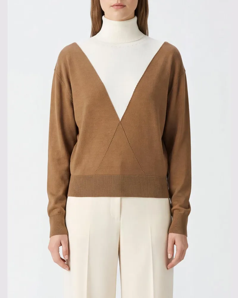 Paco Rabanne Zweifarbiger Rollkragenpullover von aus Schurwolle und Seide Beige