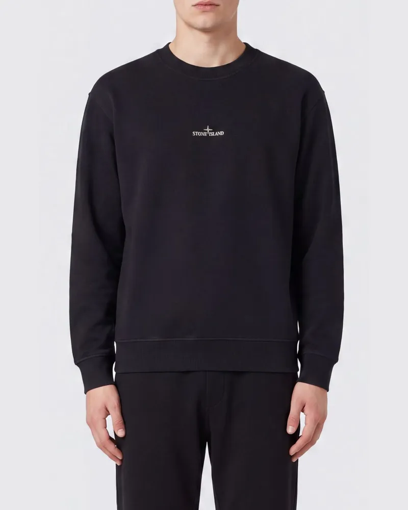 Stone Island Baumwoll-Sweatshirt mit Rundhalsausschnitt und Kompass-Logo-Patch Schwarz