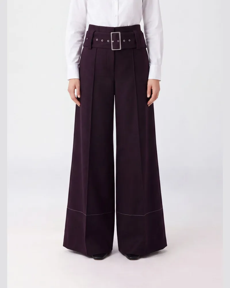 Liviana Conti Chris High-Waist-Schlaghose aus Kaschmirmischung Blau