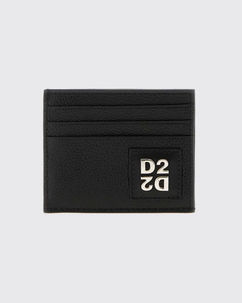 Dsquared2 Kartenetui aus schwarzem Rindsleder mit Kontrastlogo Schwarz