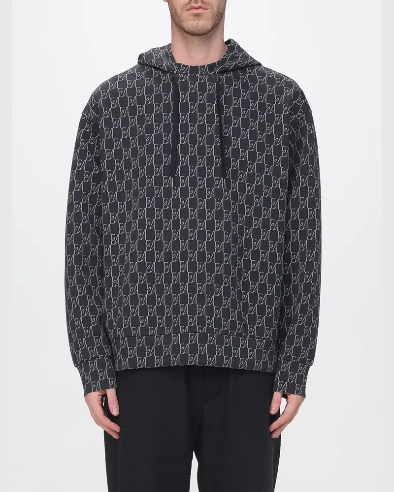 Emporio Armani Hoodie aus Baumwollmix mit Monogramm-Logo Blau