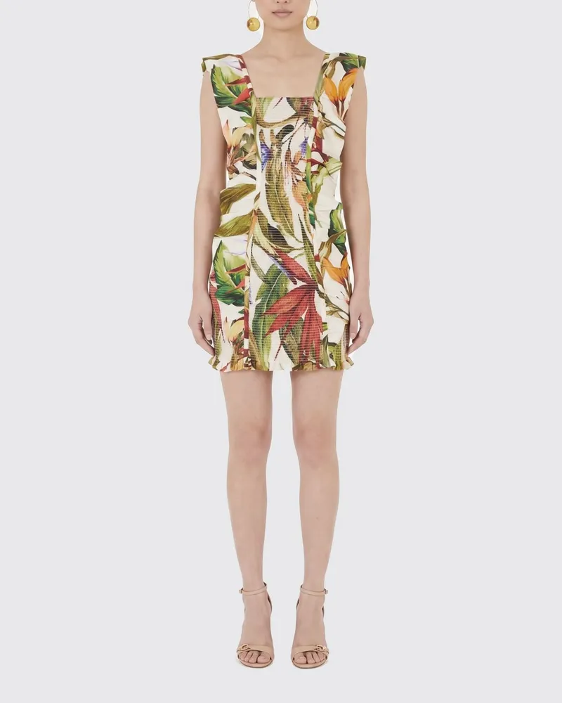FARM Rio Etuikleid-Minikleid aus Leinenmischung mit tropischem Print und quadratischem Ausschnitt Bunt