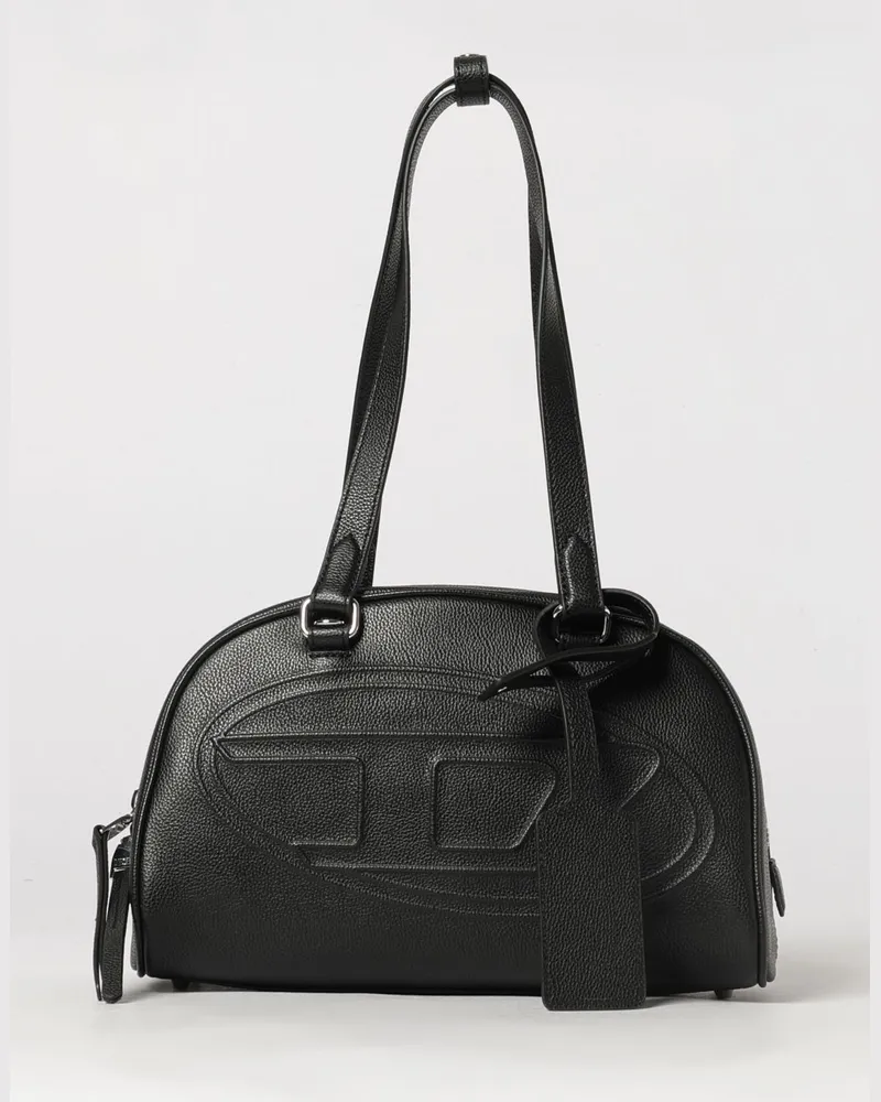 Diesel 1DR Dome Schultertasche aus Leder mit geprägtem Oval-D-Logo Schwarz