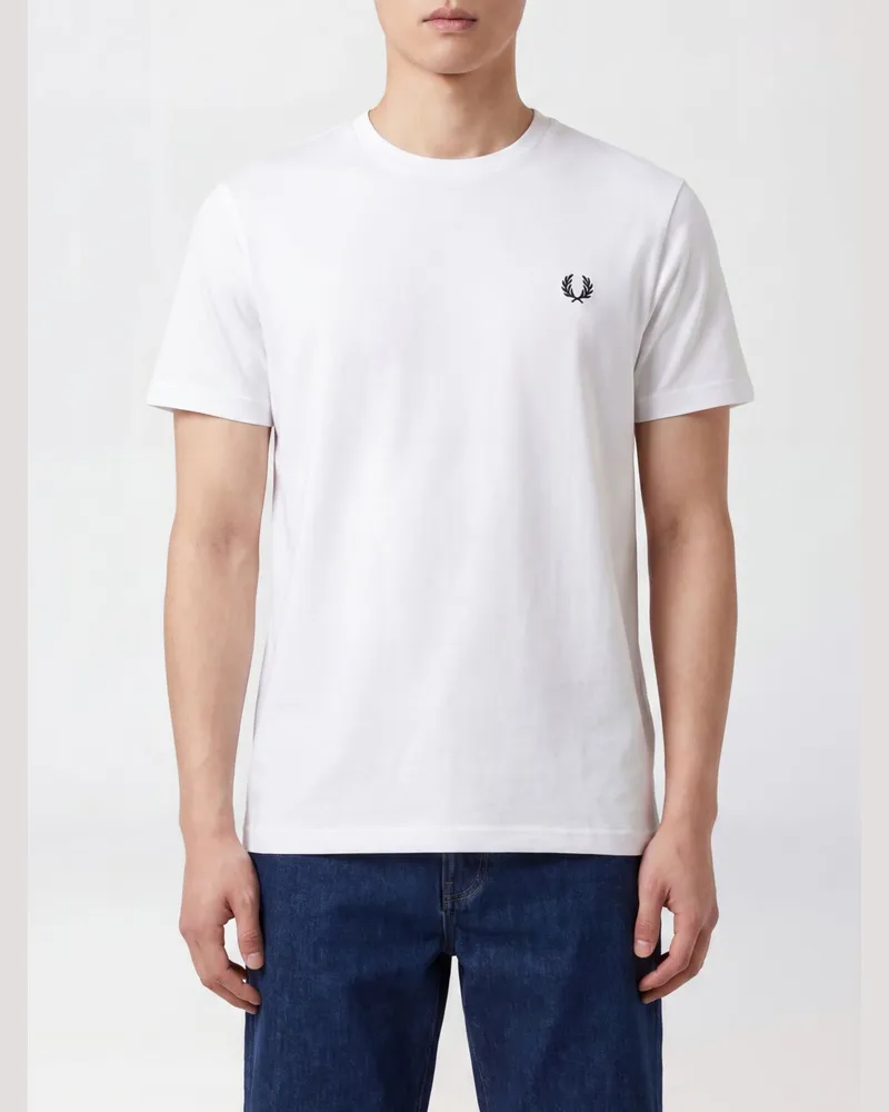 Fred Perry Slim-Fit-T-Shirt aus Baumwolle mit Rundhalsausschnitt und gesticktem Logo Weiß