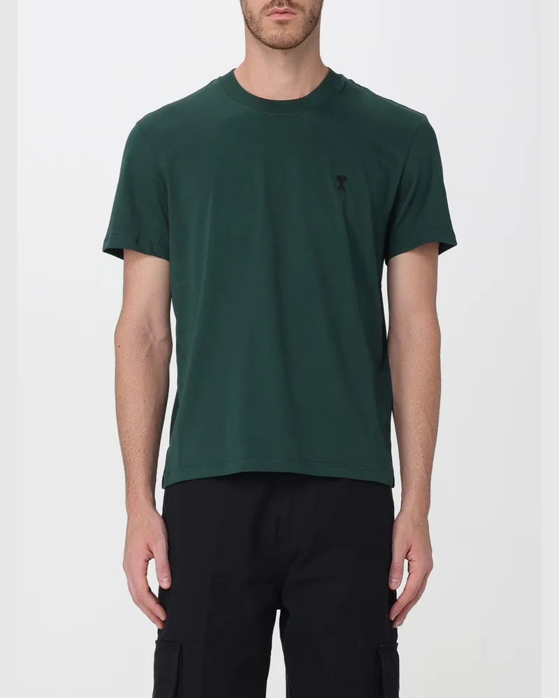 AMI Paris T-Shirt aus Baumwolle mit Rundhalsausschnitt, gesticktem Ami de Coeur-Logo und überschnittenen Schultern Flaschengrün