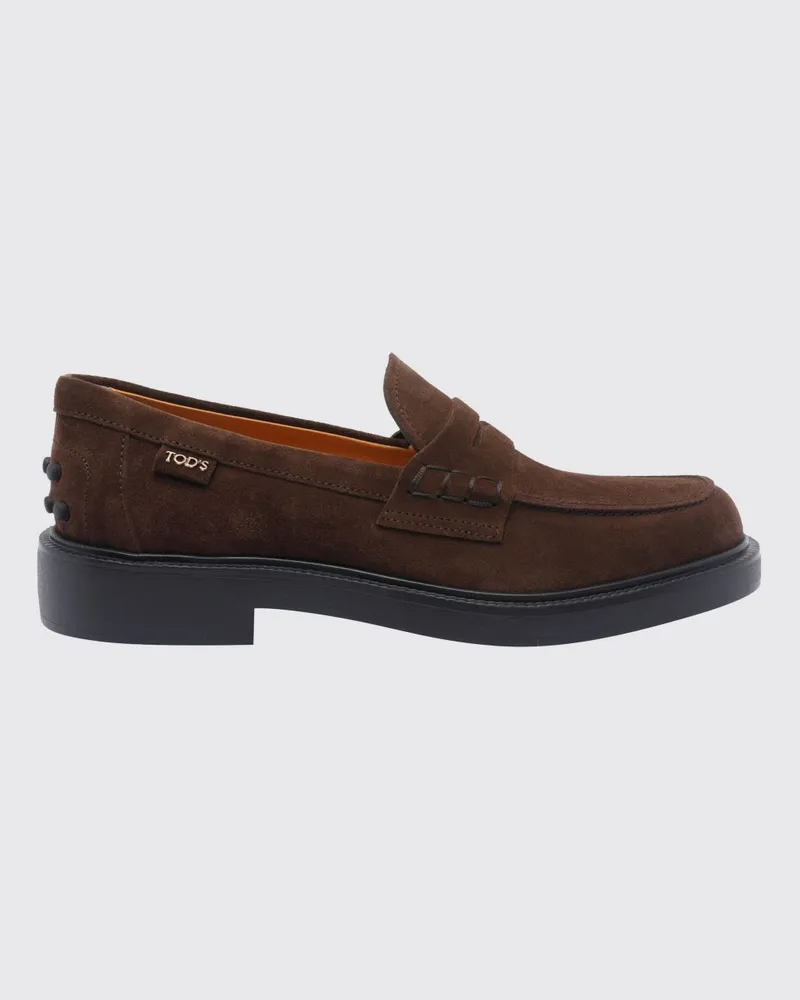 TOD'S Loafer aus Velourskalbsleder mit Gumminoppen an der Ferse Braun