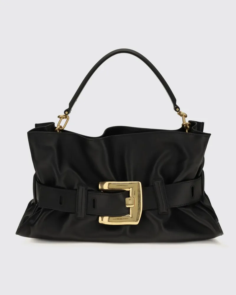 Balmain Anthem Leder-Handtasche in Sanduhrform mit Schnalle Schwarz