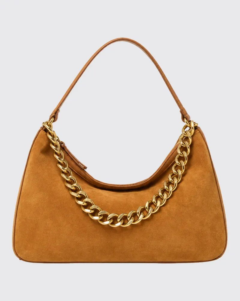 Twin-Set Liliane Schultertasche aus Wildleder mit Details aus Metallgewebe Braun