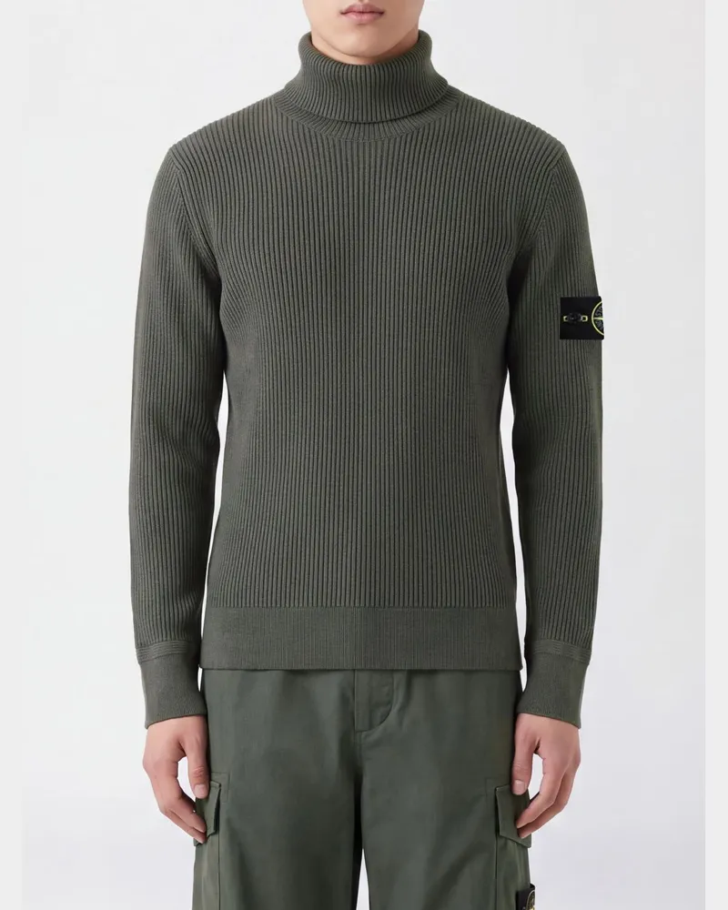 Stone Island Schmal geschnittener Woll-Rollkragenpullover mit Compass-Logo Military