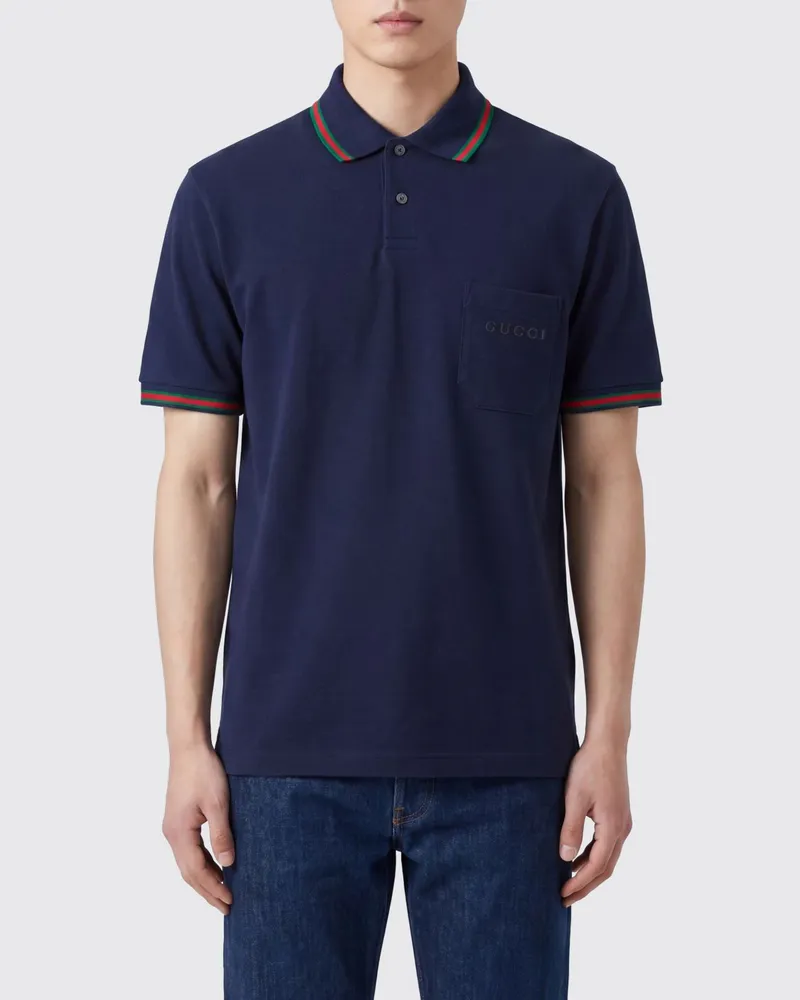 Gucci Web Baumwoll Polohemd Blau