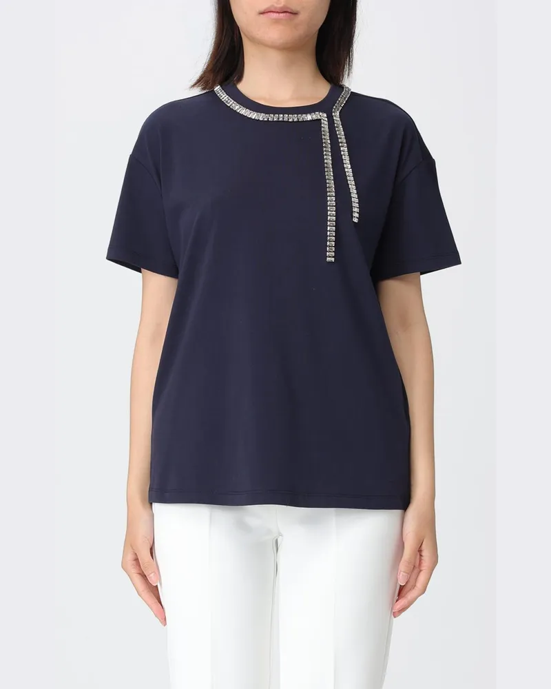 Liu Jo Baumwoll-T-Shirt mit Kristallen Blau
