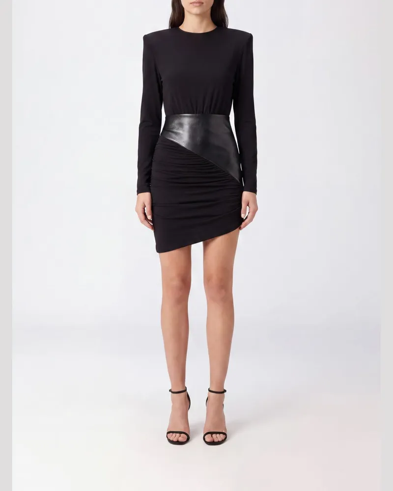 ANDAMANE Asymmetrisches Etui-Minikleid mit langen Ärmeln Schwarz