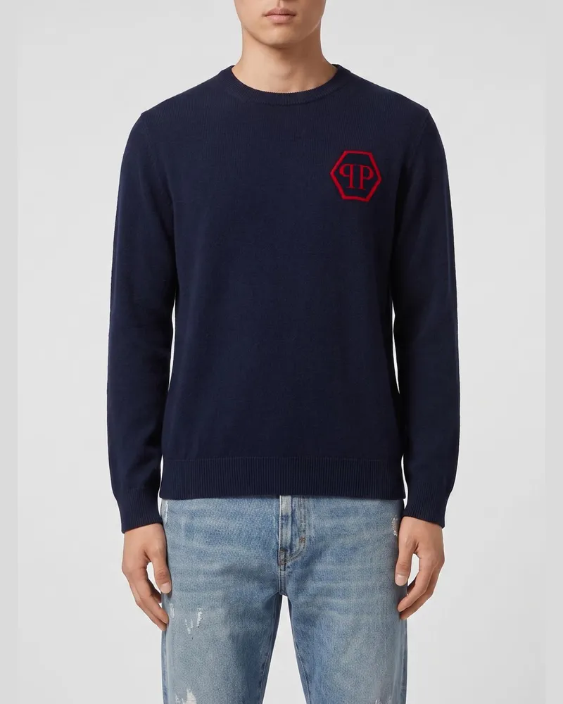 Philipp Plein PP Kaschmir-Rundhalspullover Navy