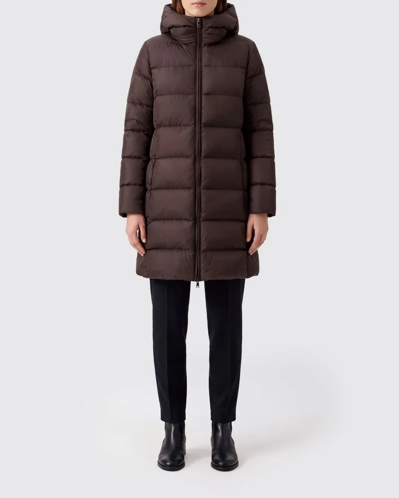 Colmar Gesteppte knielange Nylon-Daunenjacke mit Kapuze Schwarz
