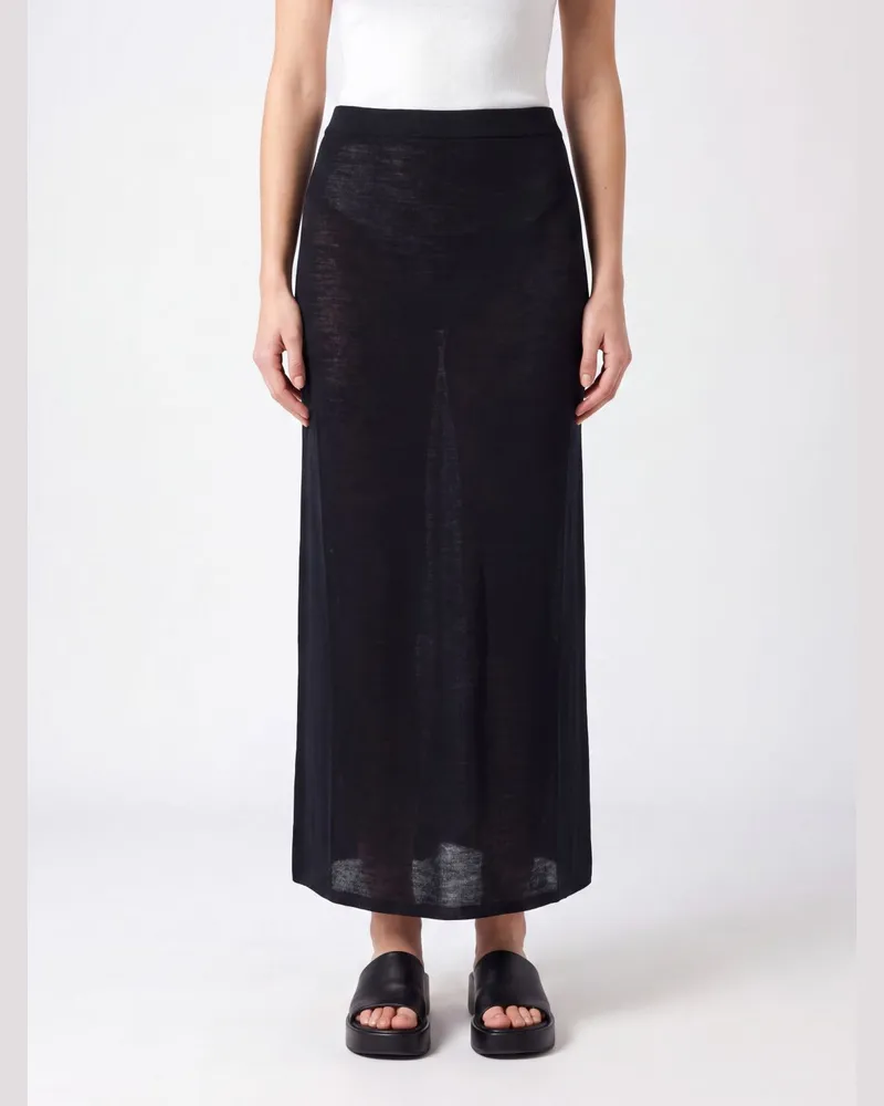 Semicouture Langer Strick-Bleistiftrock aus reiner Schurwolle mit hoher Taille Schwarz