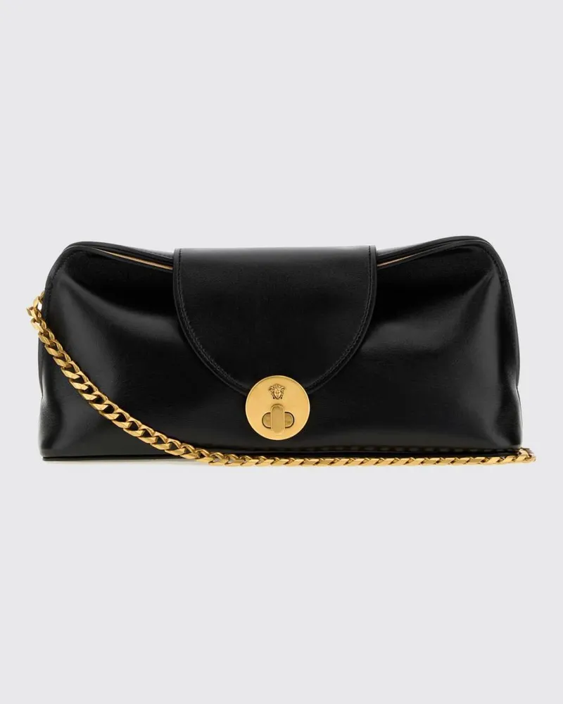 Versace Clutch aus Nappaleder mit Medusa-Plakette und Kettenträger Schwarz