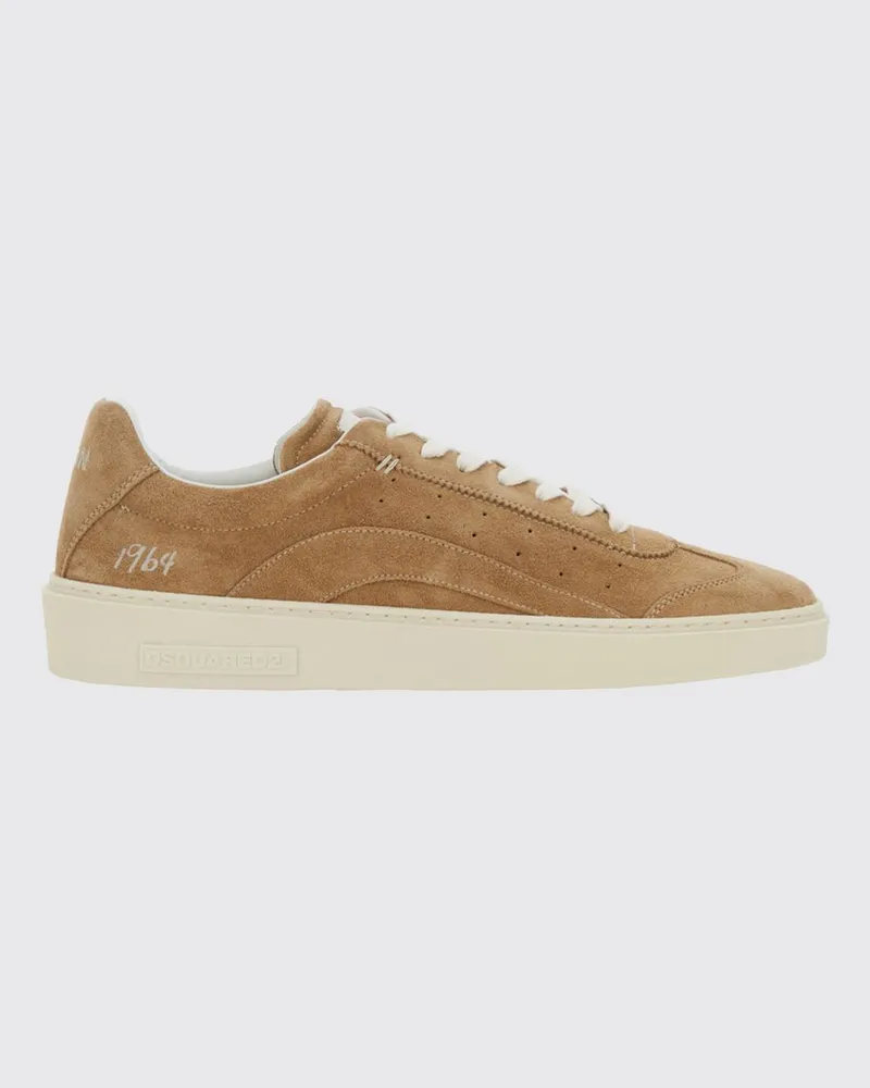 Dsquared2 Low-Top-Sneakers aus Velours-Kalbsleder mit appliziertem Logo Beige