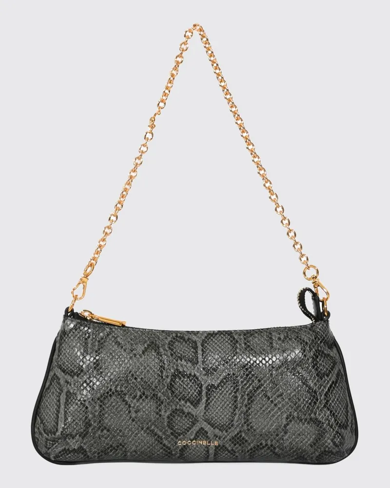 Coccinelle C-Me Schultertasche aus Leder mit Python-Print und Metallnetzgriff Grau